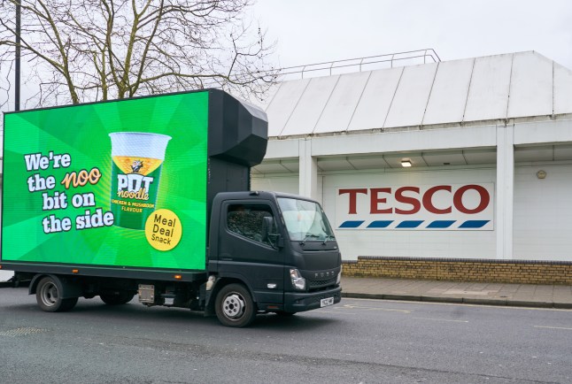A Pot Noodle van outside a Tesco supermarket
